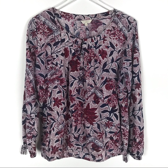Lucky Brand Floral Boho Romantic Blouse Keyhole Long Sleeve Top M - Picture 1 of 8